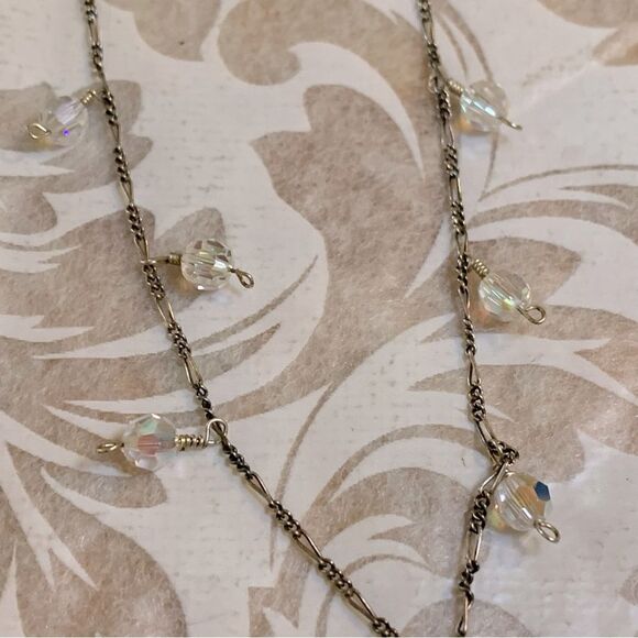 Vintage Dainty Necklace Aurora Borealis Crystals on Sterling Silver Chain 16” - Picture 4 of 5